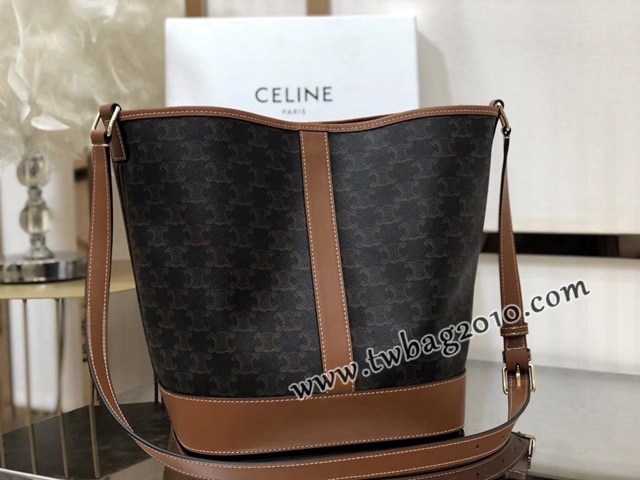 Celine專櫃2023新款TRIOMPHE標誌印花nano小號水桶包 191132 賽琳經典凱旋門肩背水桶包 sldj2389